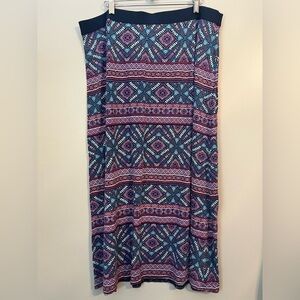 J. Jill Boho Geometric Purple and Blue Print Maxi Pull-On Skirt Size L